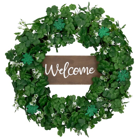20" Shamrock Welcome St. Patrick's Day Twig Wreath